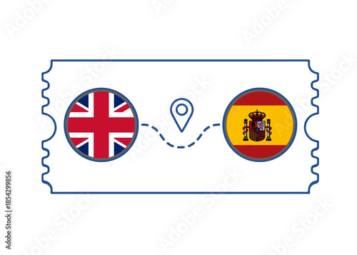 United Kingdom – Spain International Travel Route vector ticket
Vector ticket route between countries