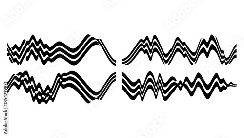 Abstract black and white wavy lines forming dynamic wave patterns