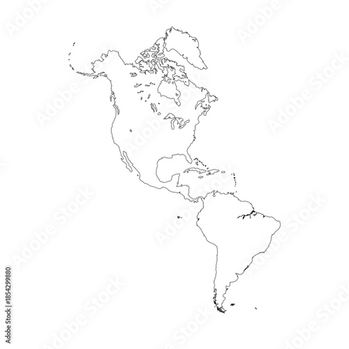 Map of North and South America, sign silhouette. World Map Globe. Vector Illustration isolated on transparent background. American continent.