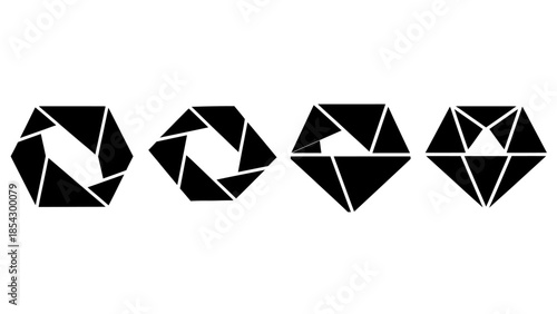 Abstract Geometric Aperture and Diamond Shapes in Black and White Minimalist Design