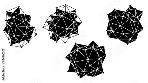 Abstract geometric low poly cluster shapes in black and white