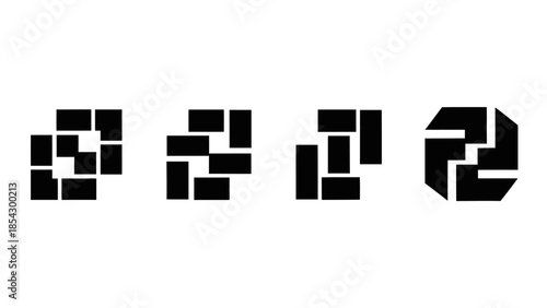 Abstract geometric patterns created from black rectangles on a white background