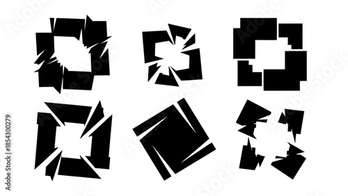 Abstract Geometric Shapes Collection Featuring Broken Squares and Angular Designs Minimalist Style