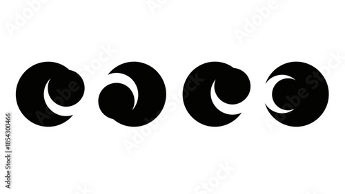 Abstract graphic design featuring four black crescent moon shapes on a white background