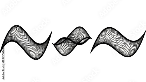 abstract three dimensional wave forms with grid pattern on white background