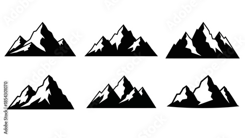 Black and white mountain range vector graphics in a clean minimalist design style