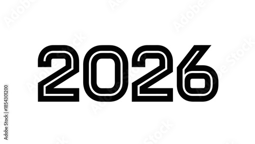 Bold Black Number 2026 Graphic With Outline on White Background