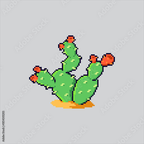 Pixel art illustration Wild Cactus. Pixelated Desert Cactus. Desert Wild Cactus Icon pixelated for the pixel art game and icon for website and video game. old school retro.
