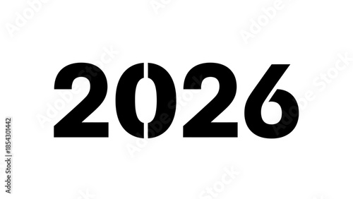 Bold black stencil font text 2026 on white background future year graphic