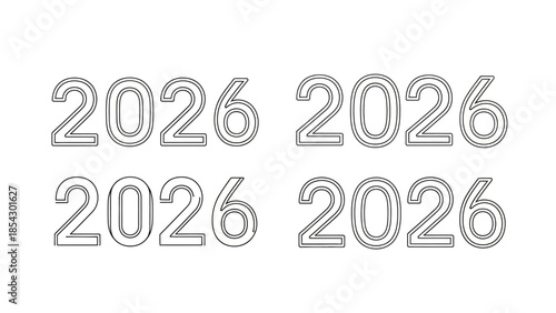 Bold Outline Number 2026 Repeated Four Times in a Clean Grid Layout