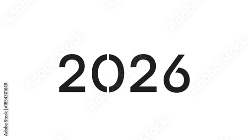 Bold stencil numbers 2026 displayed on a clean white background a simple graphic element