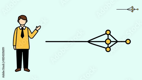 Business professional presenting a concept or idea represented by interconnected nodes and lines