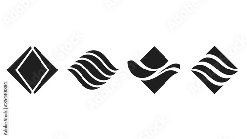 Collection of Abstract Diamond Shapes with Wave Elements Graphic Design Elements