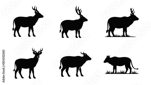 collection of animal silhouettes deer and cattle detailed vector art