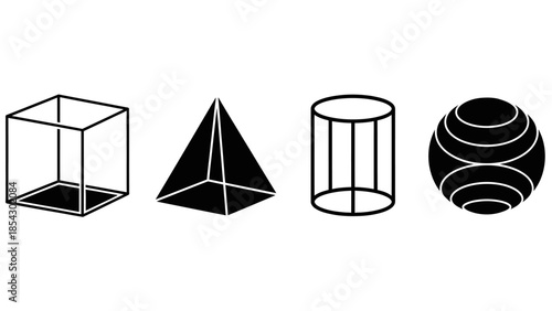 Collection of Basic Geometric Shapes Including Cube Pyramid Cylinder and Sphere