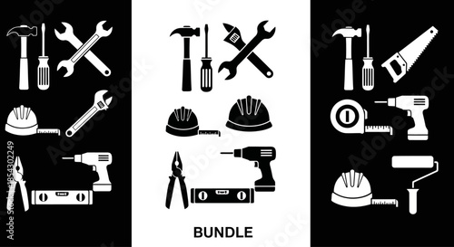 Collection of construction and DIY tools for building and repair projects