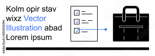 Task management, business planning, organization, workflow, productivity tools, corporate activities. Checklist with marked items and a briefcase icon. Organization and task management