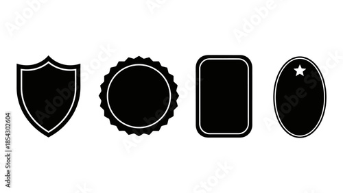 collection of four black vector badges and seals on white background