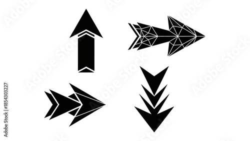 Collection of Modern Geometric Arrows in Black on White Background