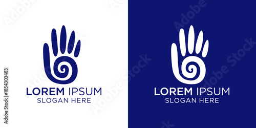 Eye-catching logo designs featuring hand and swirl elements for business branding, with a modern and stylish aesthetic.