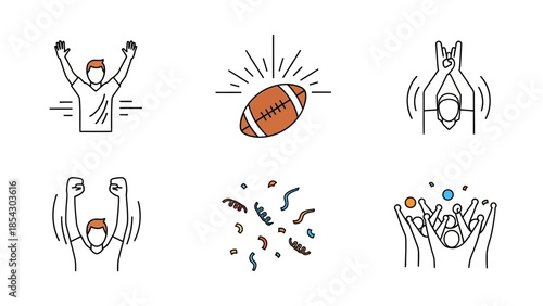 American football themed icons representing game strategy, teamwork, and competitive sports culture.