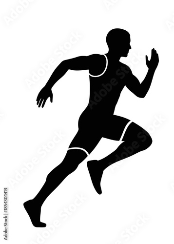 Black silhouette of a sprinting athlete representing speed, strength, and competitive sports performance.