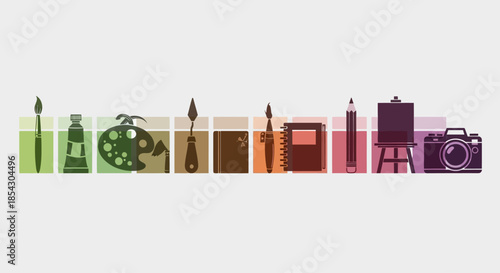 Creative Art Tools and Supplies Displayed in a Colorful Artistic Composition