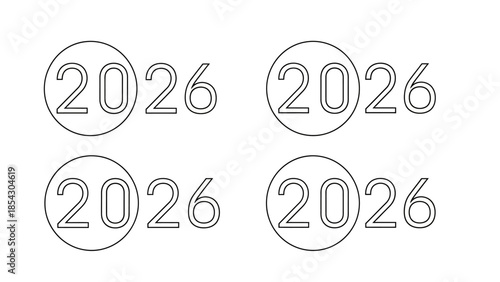 Crisp graphic elements featuring the year 2026 in clean circular and standard typography designs