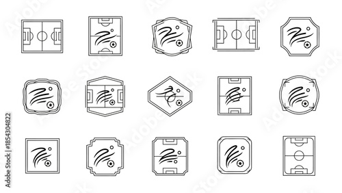 Outline interface icons for applications, navigation, settings, and digital interaction elements.