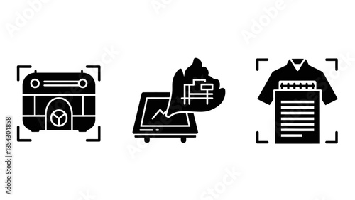Digital technology icons for scanning and analyzing devices and garments
