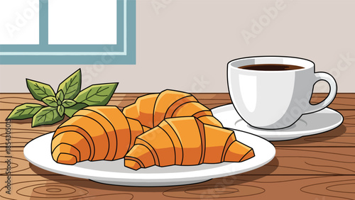 Croissant breakfast flat illustration with coffee, bakery morning food concept isolated on clean background, ideal for breakfast menus, cafés, and food promotions