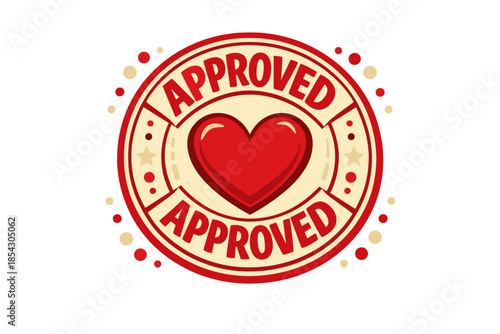 Heart symbol approved badge with red circular design