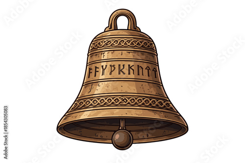 Ancient bronze bell with nordic runes and intricate patterns