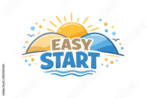 Colorful easy start logo with rising sun and waves motif