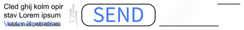 UI design, digital communication, messaging systems, interface feedback, data input, user interaction. Blue Send button with placeholder text and text input field. Digital communication and messaging