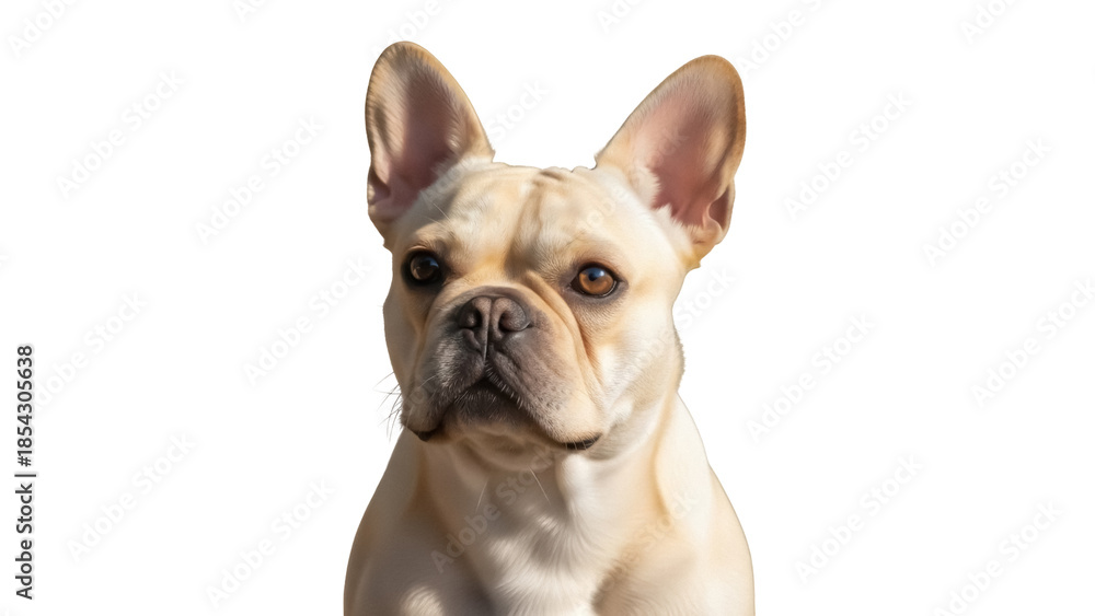 Fototapeta premium Adorable fawn French Bulldog puppy isolated PNG on transparent background, cute dog with big ears for pet-related designs and animal lovers
