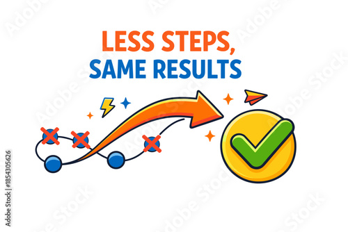 Simplified process with arrow and checkmark indicating efficiency