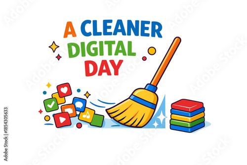 Colorful broom sweeping symbols for a cleaner digital day