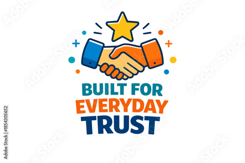 Colorful handshake logo with star - built for everyday trust