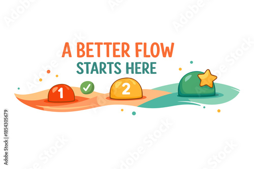 Colorful achievement flow with numbers and star icon