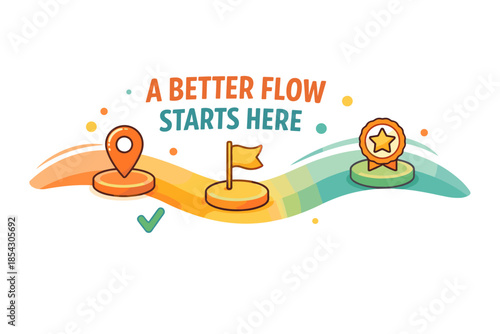 Colorful journey concept with icons for improvement and success