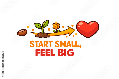 Growth concept: seed to heart with plant and flower icons