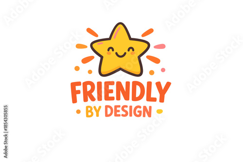 Cute star with face and 'friendly by design' text