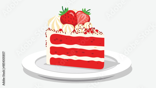 red velvet cake, cake slice, premium dessert, bakery cake, flat illustration, dessert illustration, cream cheese frosting, sweet food, pastry, food graphic, bakery menu, cafe dessert, confectionery, d