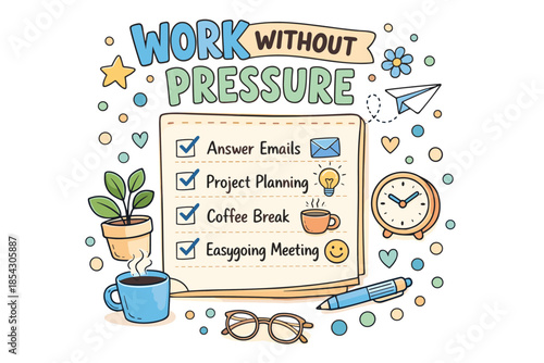 Work without pressure: productivity list with relaxed atmosphere and illustrations
