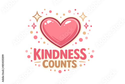 Pink heart design with kindness counts message and colorful dots