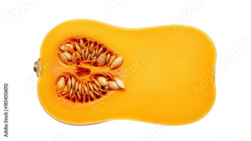 Tableau sur toile Butternut squash half isolated PNG, vibrant orange vegetable with seeds on trans