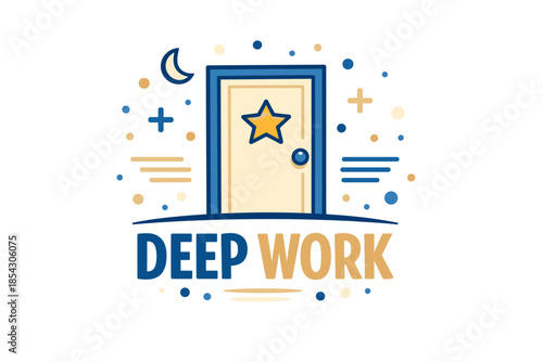 Deep work concept: focused productivity with door and star