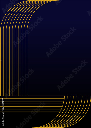 Abstract dark blue background with a decoration of golden lines