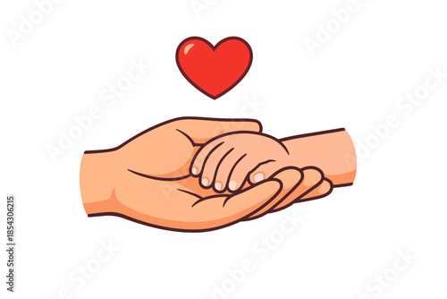 Loving bond between parent and child illustrated by heart and hands